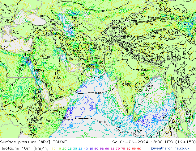 Isotachs (kph) ECMWF Sa 01.06.2024 18 UTC