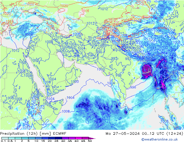 Precipitation (12h) ECMWF Po 27.05.2024 12 UTC