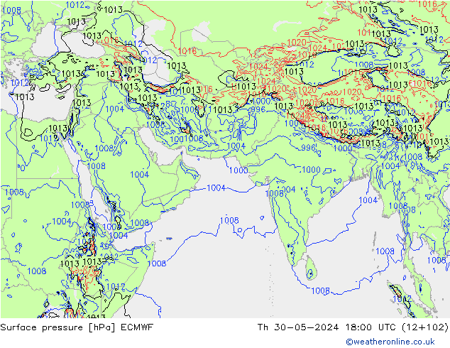 pressão do solo ECMWF Qui 30.05.2024 18 UTC