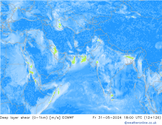 Deep layer shear (0-1km) ECMWF  31.05.2024 18 UTC