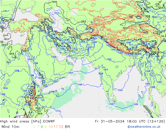 High wind areas ECMWF Sex 31.05.2024 18 UTC