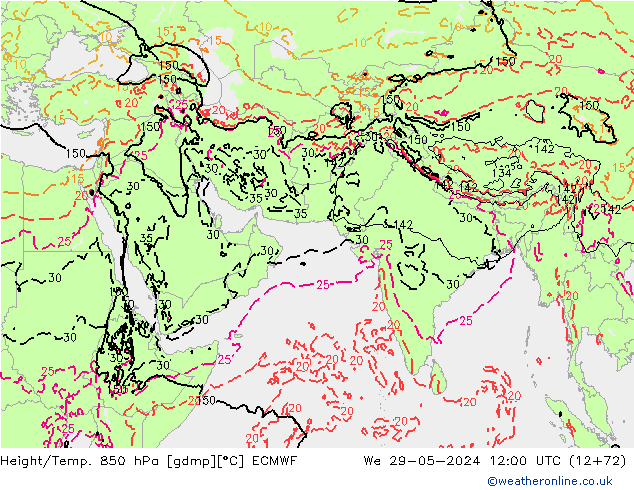 Height/Temp. 850 hPa ECMWF We 29.05.2024 12 UTC