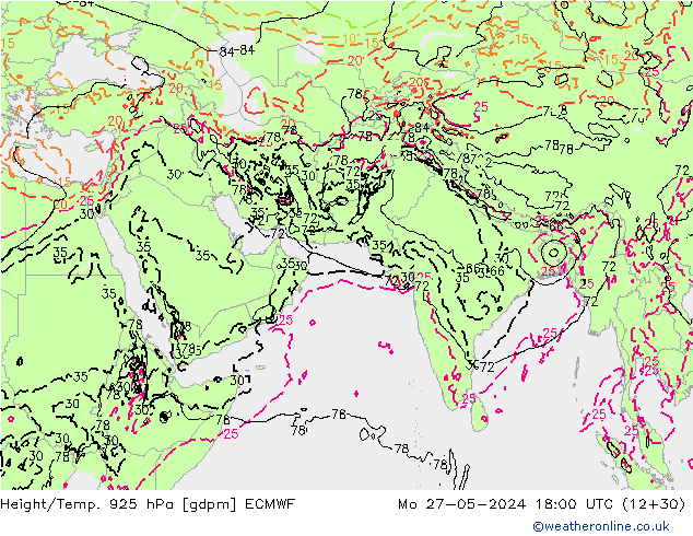 Height/Temp. 925 hPa ECMWF Mo 27.05.2024 18 UTC