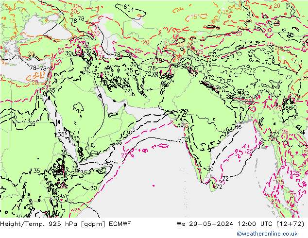 Yükseklik/Sıc. 925 hPa ECMWF Çar 29.05.2024 12 UTC