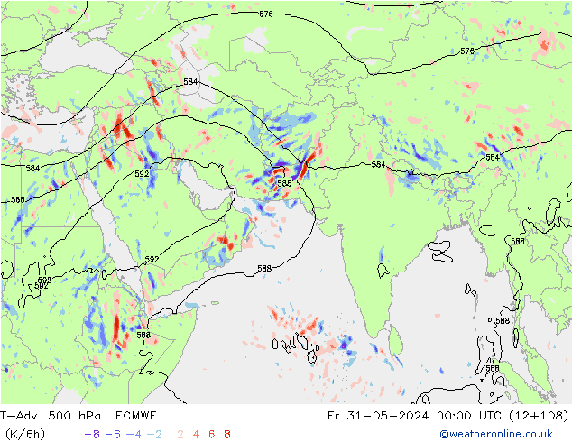 T-Adv. 500 гПа ECMWF пт 31.05.2024 00 UTC