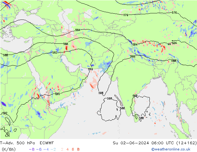 T-Adv. 500 hPa ECMWF Ne 02.06.2024 06 UTC