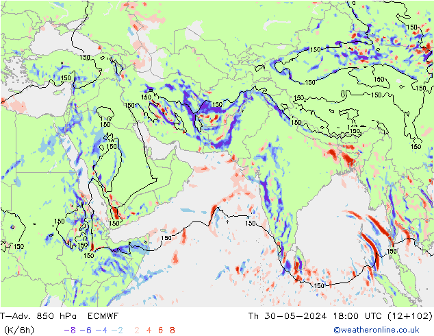 T-Adv. 850 hPa ECMWF Qui 30.05.2024 18 UTC