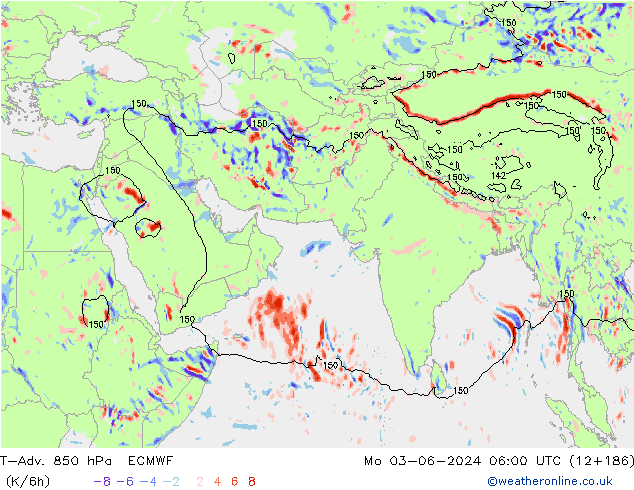 T-Adv. 850 hPa ECMWF Mo 03.06.2024 06 UTC