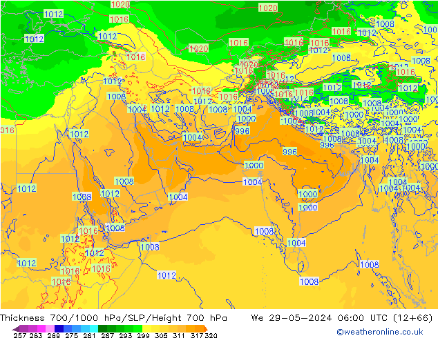 Thck 700-1000 hPa ECMWF śro. 29.05.2024 06 UTC