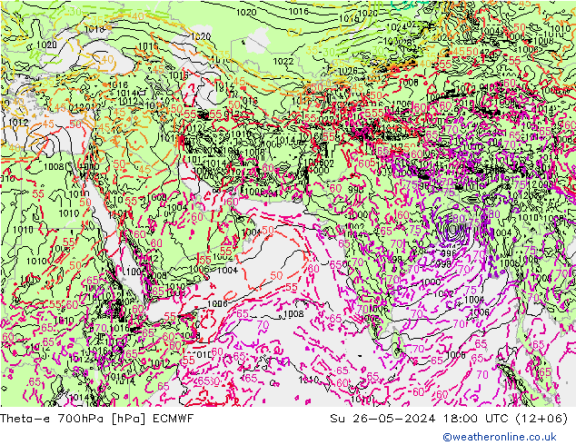 Theta-e 700hPa ECMWF 星期日 26.05.2024 18 UTC