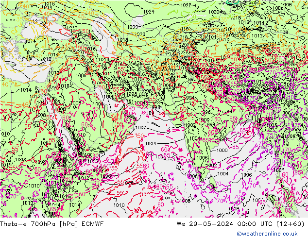 Theta-e 700гПа ECMWF ср 29.05.2024 00 UTC