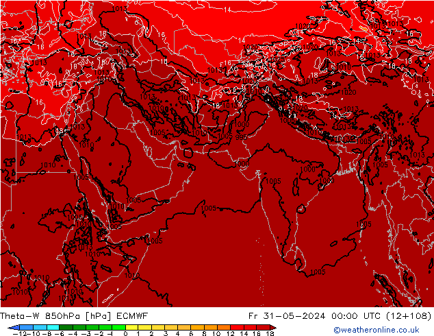 Theta-W 850гПа ECMWF пт 31.05.2024 00 UTC