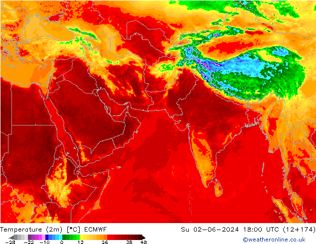 Temperature (2m) ECMWF Ne 02.06.2024 18 UTC