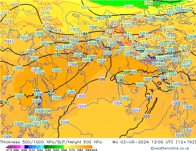 Dikte 500-1000hPa ECMWF ma 03.06.2024 12 UTC