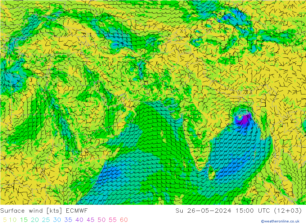 Vent 10 m ECMWF dim 26.05.2024 15 UTC