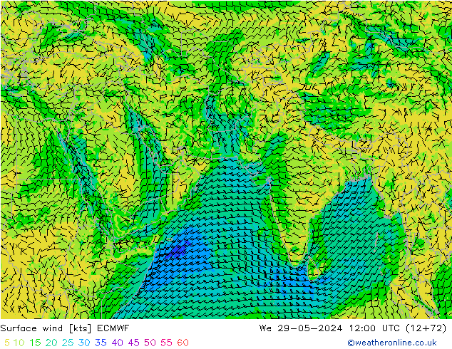 Vent 10 m ECMWF mer 29.05.2024 12 UTC