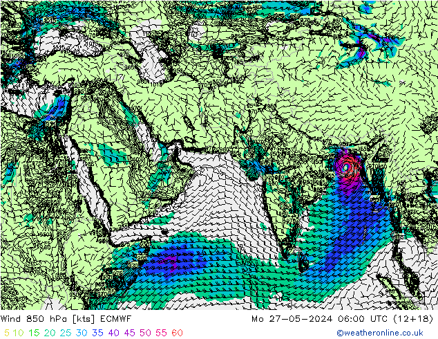 Vento 850 hPa ECMWF lun 27.05.2024 06 UTC