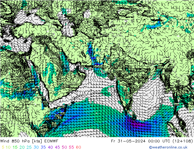 ветер 850 гПа ECMWF пт 31.05.2024 00 UTC