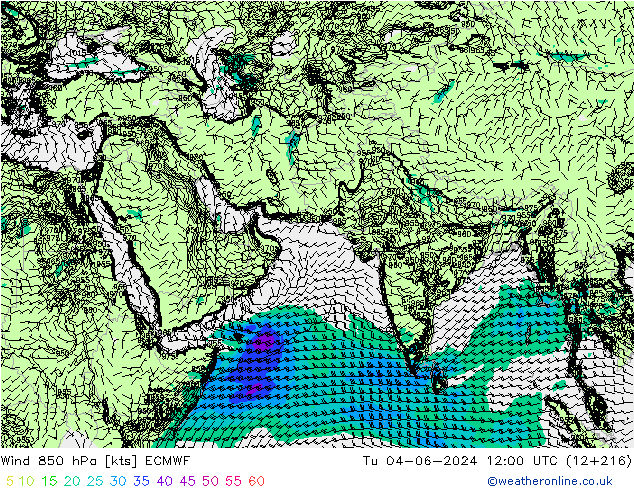 Vento 850 hPa ECMWF Ter 04.06.2024 12 UTC