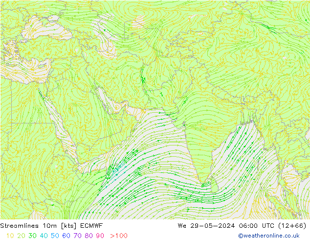 Streamlines 10m ECMWF We 29.05.2024 06 UTC