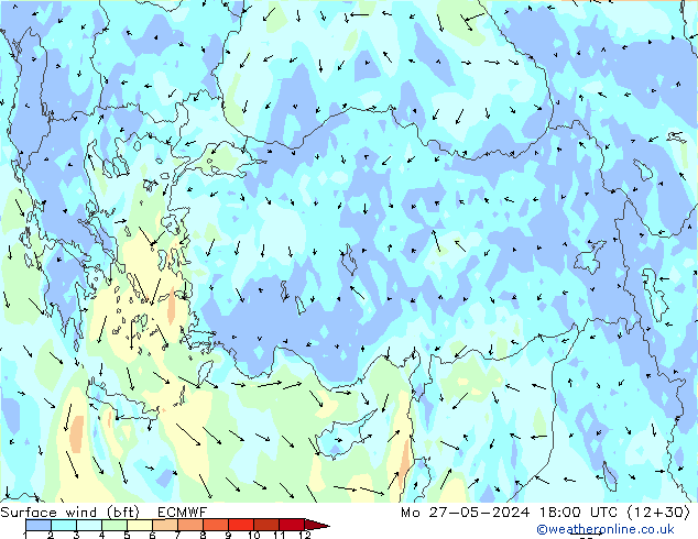 Surface wind (bft) ECMWF Mo 27.05.2024 18 UTC