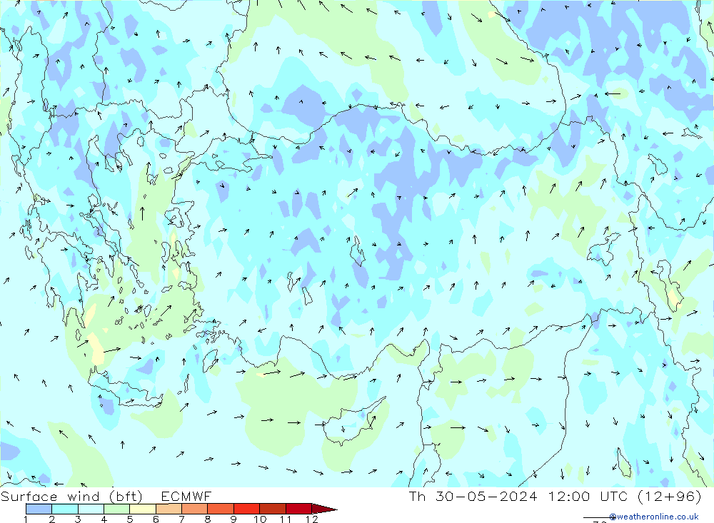 Surface wind (bft) ECMWF Th 30.05.2024 12 UTC