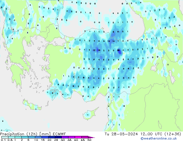 Precipitación (12h) ECMWF mar 28.05.2024 00 UTC