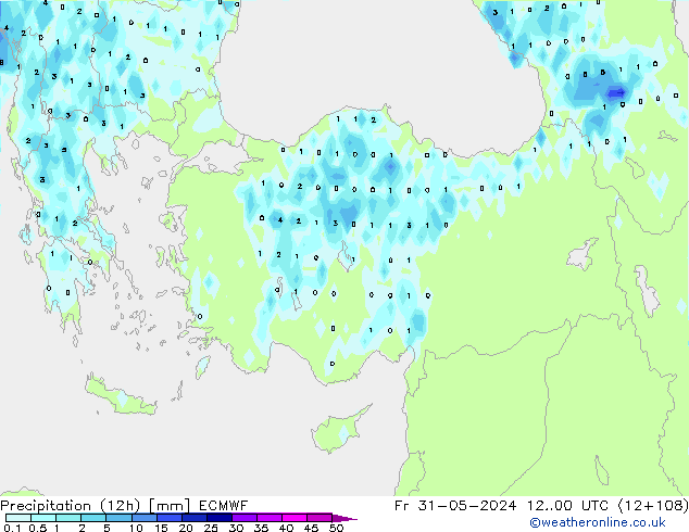 Precipitation (12h) ECMWF Fr 31.05.2024 00 UTC