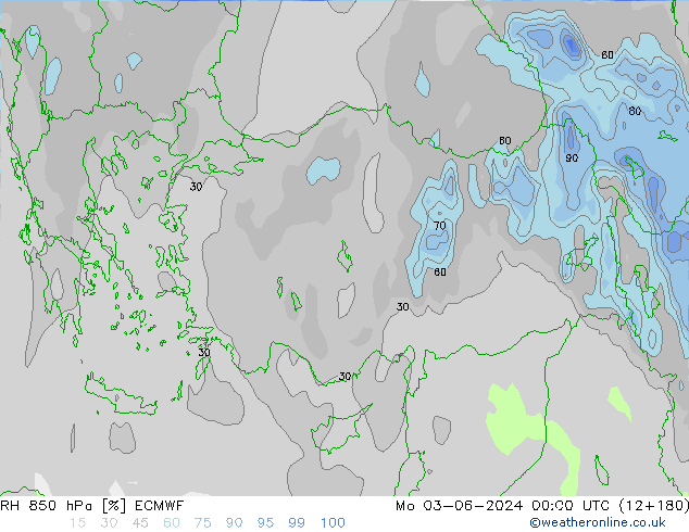 Humedad rel. 850hPa ECMWF lun 03.06.2024 00 UTC