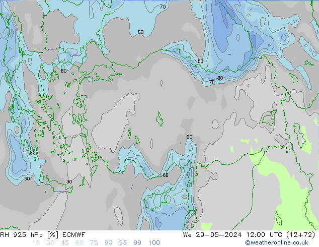 RH 925 hPa ECMWF We 29.05.2024 12 UTC