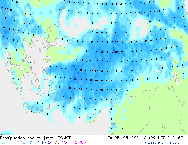 Totale neerslag ECMWF di 28.05.2024 21 UTC