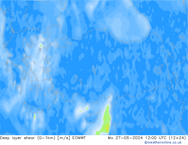 Deep layer shear (0-1km) ECMWF Mo 27.05.2024 12 UTC