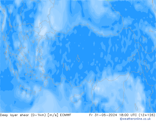 Deep layer shear (0-1km) ECMWF ven 31.05.2024 18 UTC