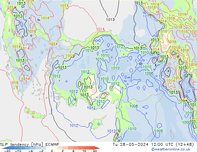 Tendenza di Pressione ECMWF mar 28.05.2024 12 UTC