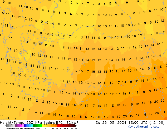 Z500/Yağmur (+YB)/Z850 ECMWF Paz 26.05.2024 18 UTC