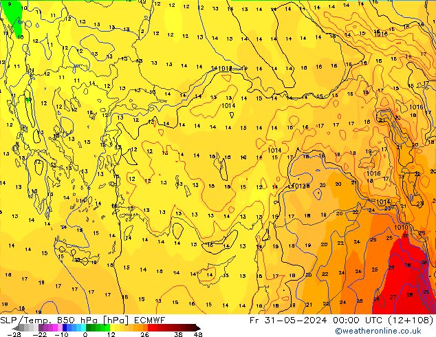 SLP/Temp. 850 hPa ECMWF Sex 31.05.2024 00 UTC