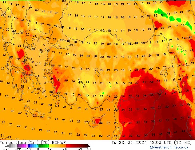 température (2m) ECMWF mar 28.05.2024 12 UTC