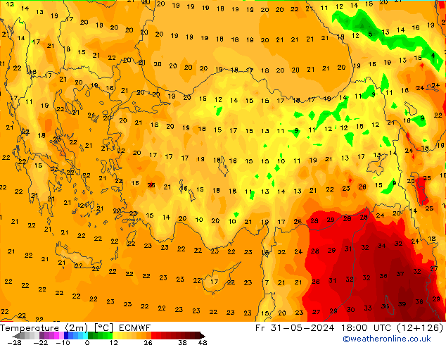 Temperatura (2m) ECMWF Sex 31.05.2024 18 UTC