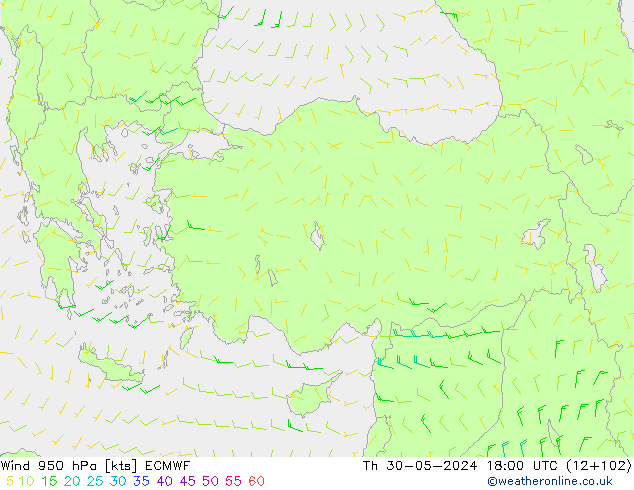 wiatr 950 hPa ECMWF czw. 30.05.2024 18 UTC