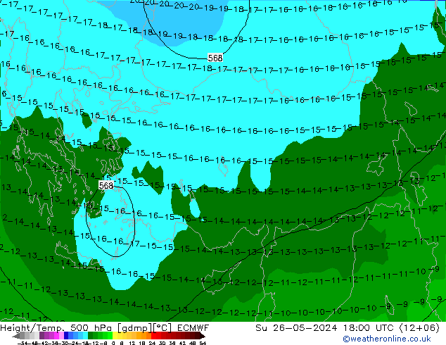 Z500/Yağmur (+YB)/Z850 ECMWF Paz 26.05.2024 18 UTC