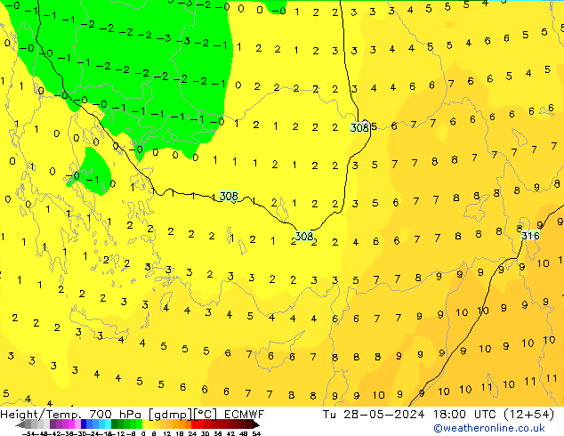 Yükseklik/Sıc. 700 hPa ECMWF Sa 28.05.2024 18 UTC