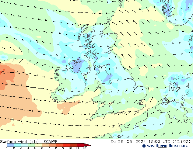 Vent 10 m (bft) ECMWF dim 26.05.2024 15 UTC