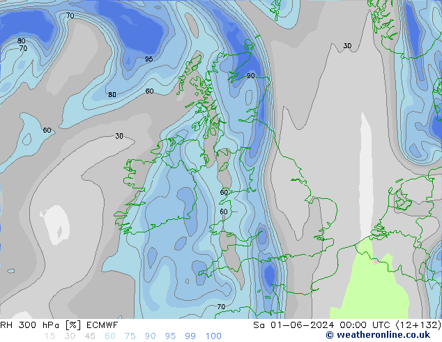 RH 300 hPa ECMWF Sa 01.06.2024 00 UTC