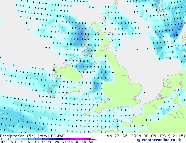 Z500/Rain (+SLP)/Z850 ECMWF pon. 27.05.2024 06 UTC