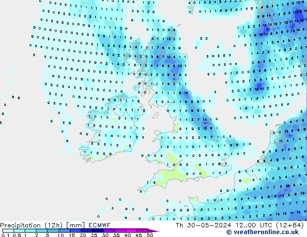 Precipitação (12h) ECMWF Qui 30.05.2024 00 UTC