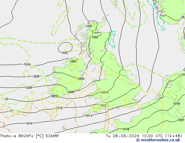 Theta-e 850hPa ECMWF di 28.05.2024 12 UTC