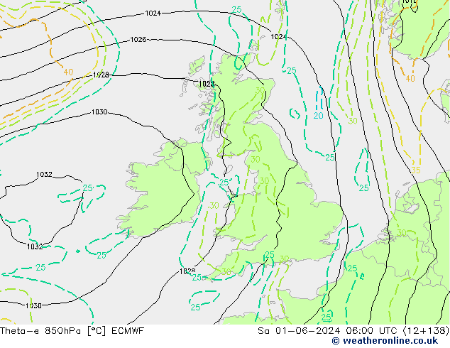 Theta-e 850hPa ECMWF Sa 01.06.2024 06 UTC