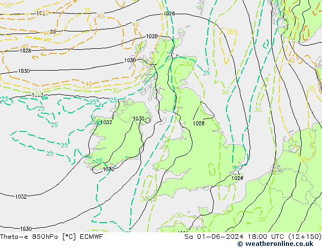 Theta-e 850hPa ECMWF Sa 01.06.2024 18 UTC