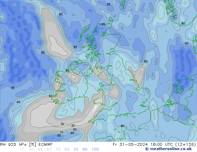 Humedad rel. 925hPa ECMWF vie 31.05.2024 18 UTC