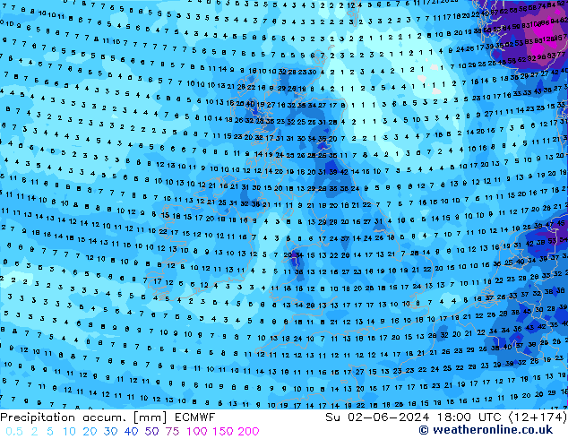 Precipitation accum. ECMWF nie. 02.06.2024 18 UTC